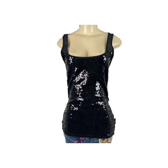 Old Navy L Black Sequin Front Scoop Neckline Cotton Blend Tank Top - Picture 2 of 6